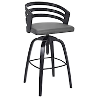 Contemporary Adjustable Barstool in Black Brushed Wood Finish with Grey Faux Leather