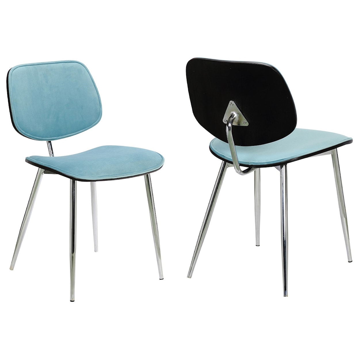 Armen Living Lizzy Blue Velvet Modern Dining Accent Chairs Set