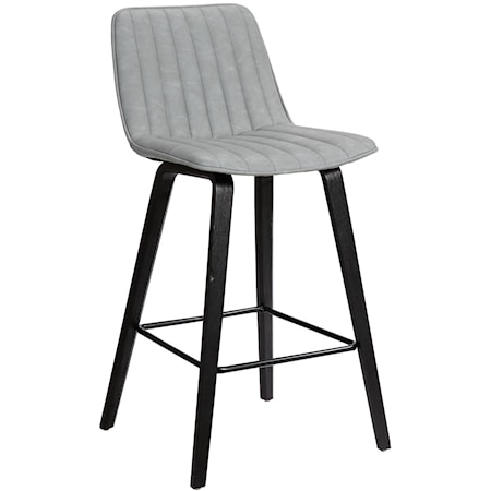 26" Gray Faux Leather Barstool In Black Brushed Wood Finish