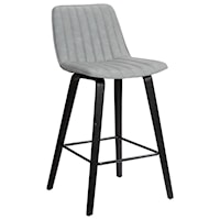 26" Gray Faux Leather Barstool In Black Brushed Wood Finish