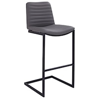 Contemporary 26" Counter Height Barstool in Black Powder Coated Finish and Grey Faux Leather