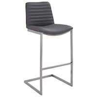 Contemporary 26" Counter Height Barstool in Brushed Stainless Steel Finish and Grey Faux Leather