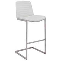 Contemporary 26" Counter Height Barstool in Brushed Stainless Steel Finish and White Faux Leather