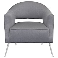 Contemporary Accent Chair in Brushed Stainless Steel Finish with Grey Fabric