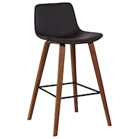 Contemporary Bar Stool in Walnut Wood Finish and Brown Faux Leather