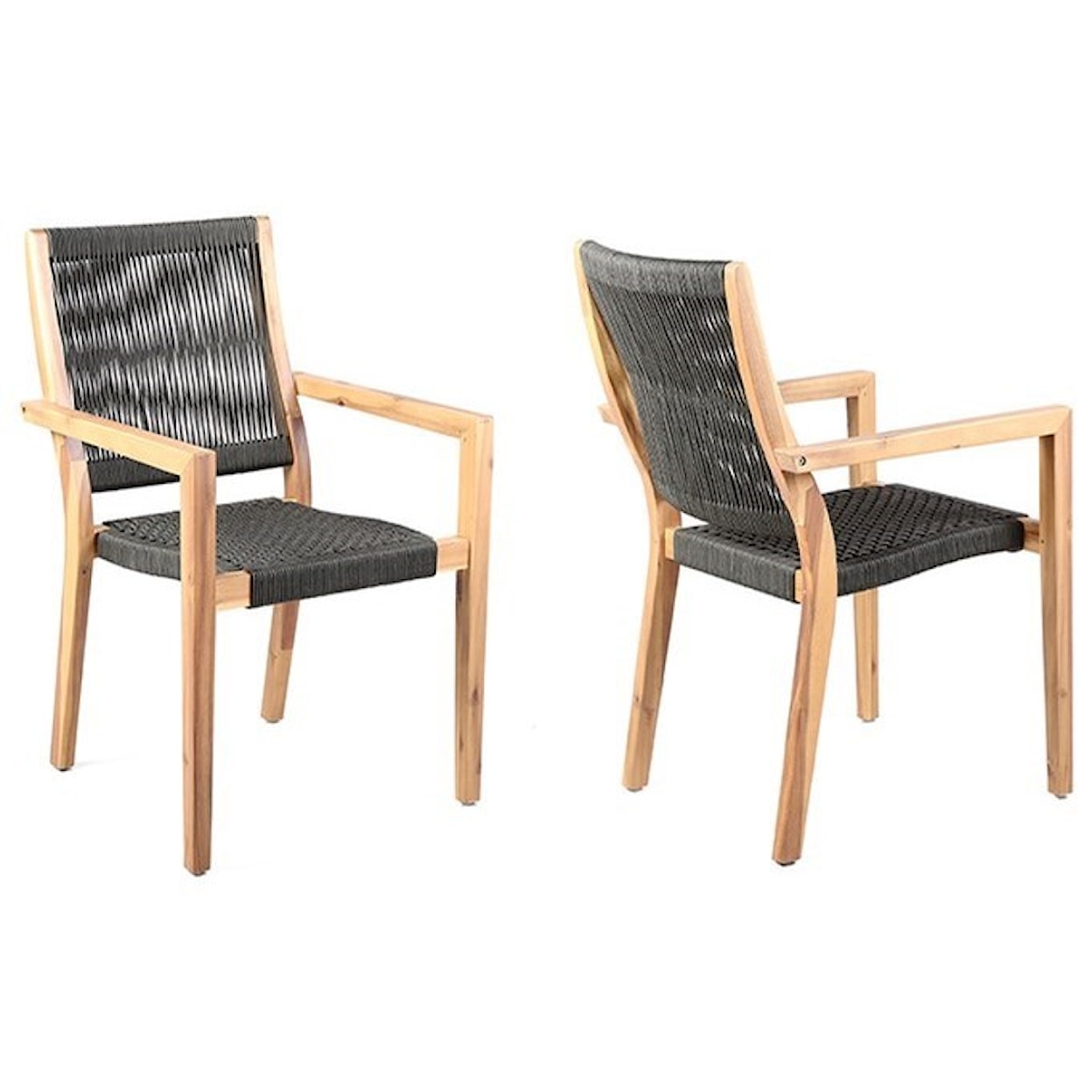 Armen Living Madsen Outdoor Patio Charcoal Rope Arm Chair Set