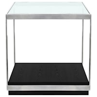 Contemporary End Table with Polished Stainless Steel and Glass Top