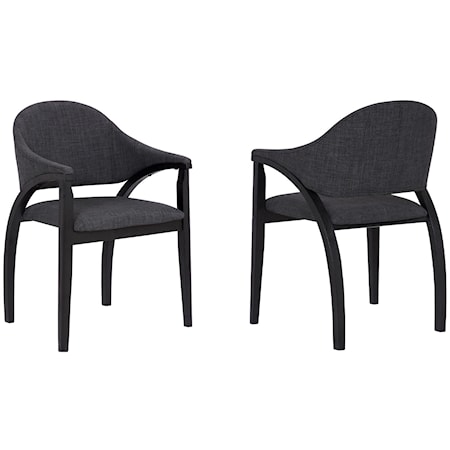 Contemporary Dining Chair in Black Brush Wood Finish with Charcoal Fabric - Set of 2