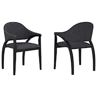 Contemporary Dining Chair in Black Brush Wood Finish with Charcoal Fabric - Set of 2