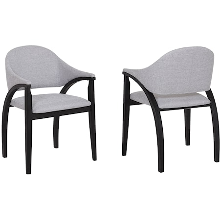 Contemporary Dining Chair in Black Brush Wood Finish with Grey Fabric - Set of 2