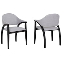 Contemporary Dining Chair in Black Brush Wood Finish with Grey Fabric - Set of 2