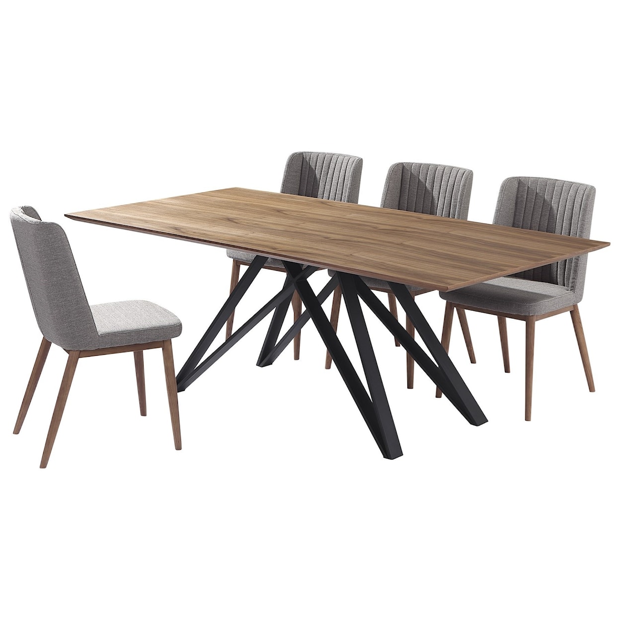 Armen Living Modena Mid-Century Walnut Wood 5-Piece Dining Set