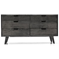  Mid-Century Tundra Grey Acacia 6 Drawer Dresser