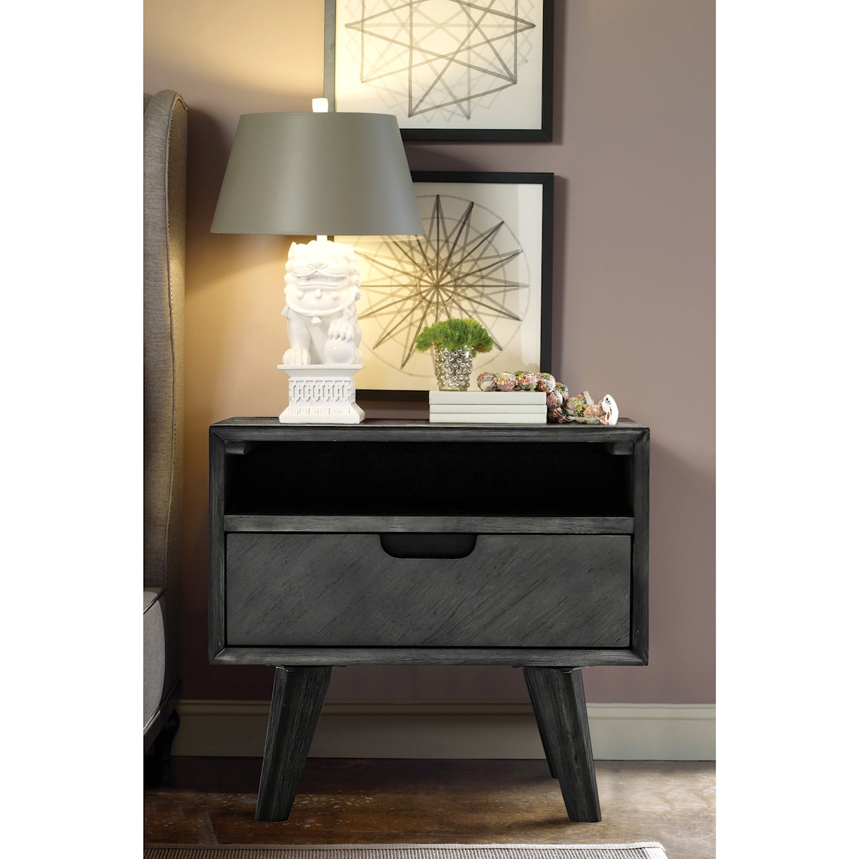 Armen Living Mohave Tundra Grey Acacia Single Drawer Nightstand