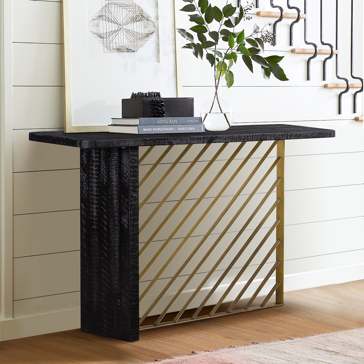 Armen Living Monaco Black Wood Console Table