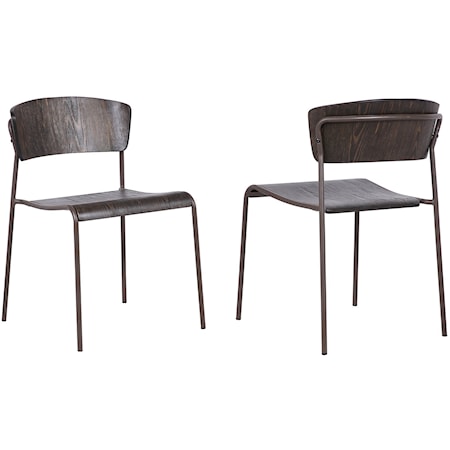Walnut and Metal Open Back Dining Chair Set