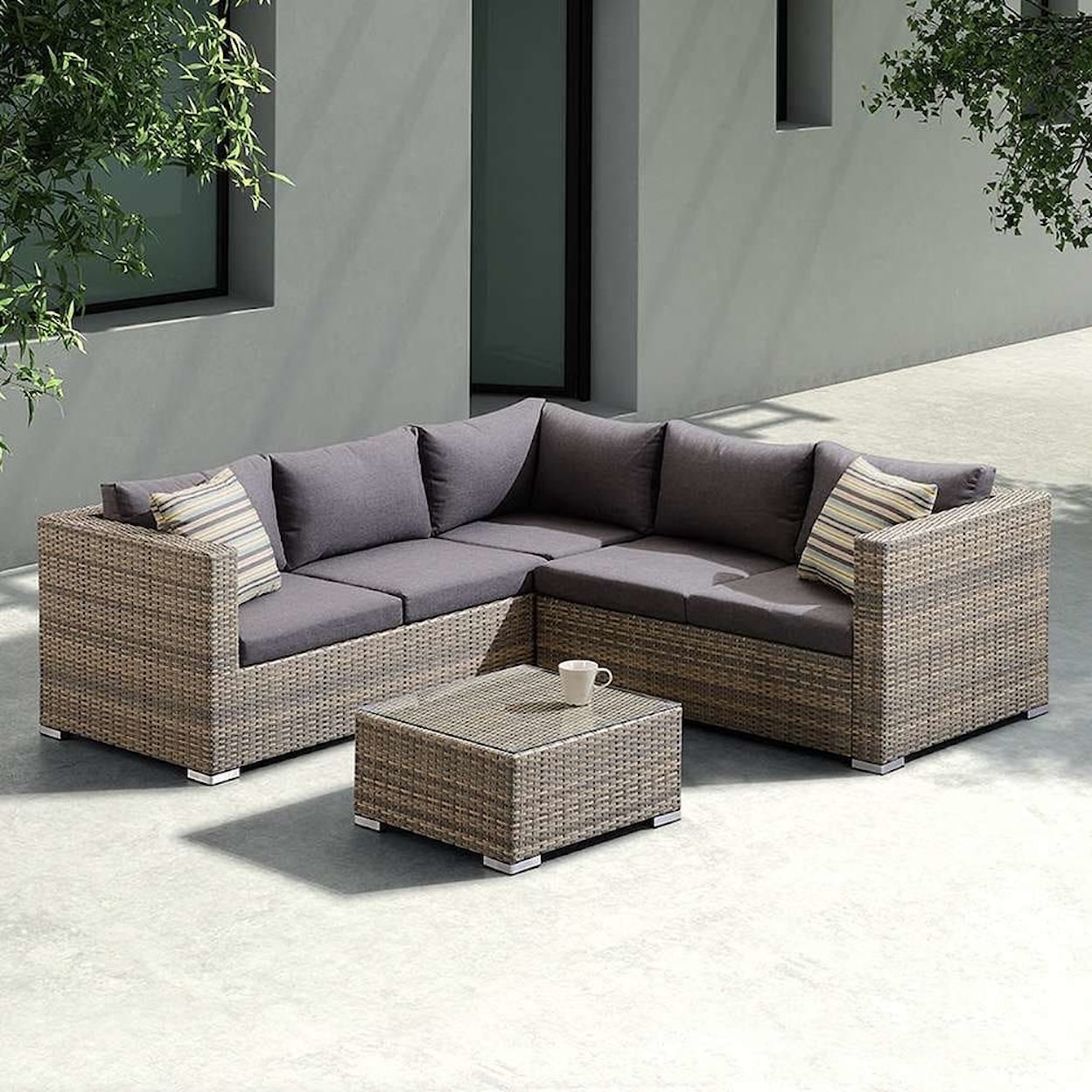 Armen Living Nina 3-Piece Outdoor Rattan Sectional Set