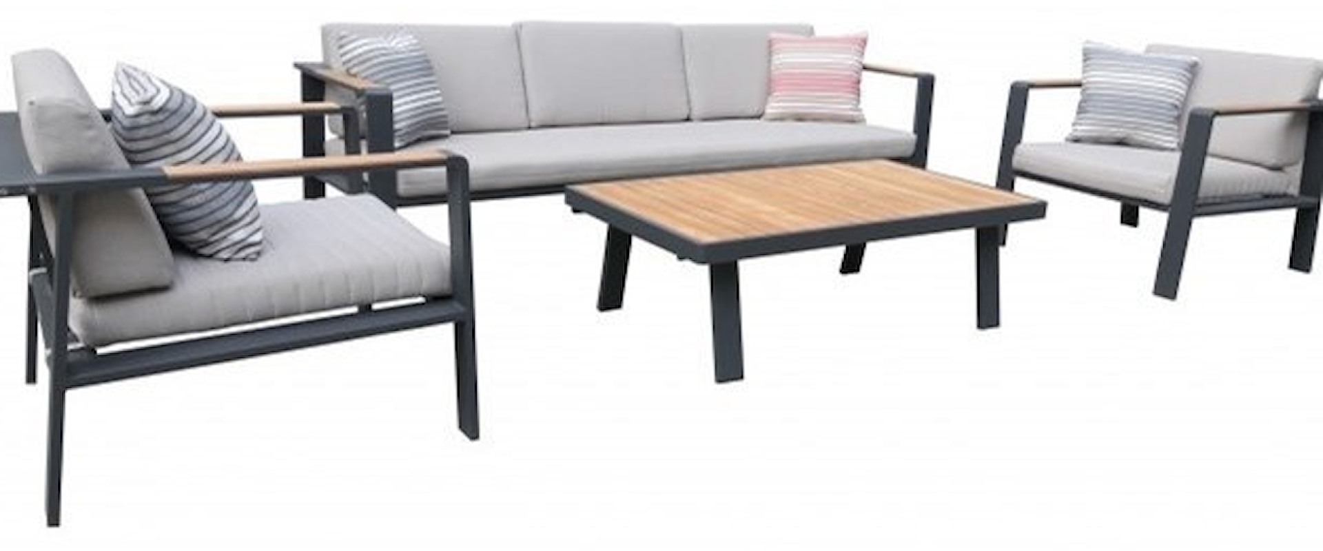 4-Piece Outdoor Patio Set in Charcoal Finish with Taupe Cushions and Teak Wood