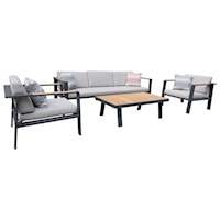 4-Piece Outdoor Patio Set in Charcoal Finish with Taupe Cushions and Teak Wood