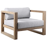 Outdoor Patio Eucalyptus Wood Lounge Chair with Light Gray Fabric