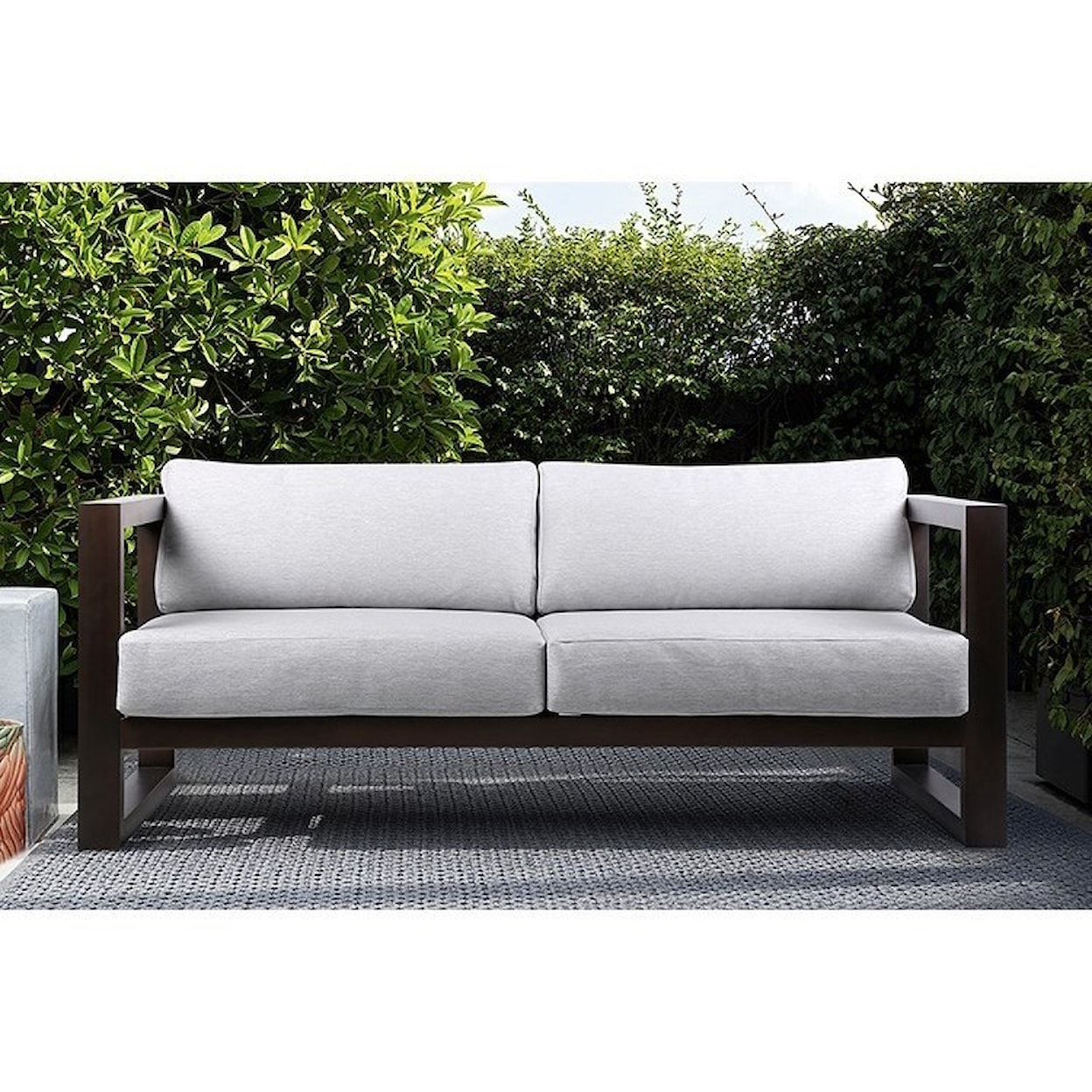 Armen Living Paradise Outdoor Patio Solid Eucalyptus Wood Sofa