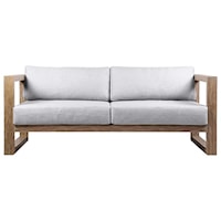 Outdoor Patio Solid Eucalyptus Wood Sofa with Light Gray Fabric
