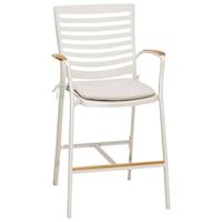 Contemporary Outdoor Patio Aluminum Barstool with Natural Teak Wood Accent and Cushions