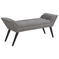 Transitional Ottoman Bench with Nailhead Trim and Espresso Wood Legs