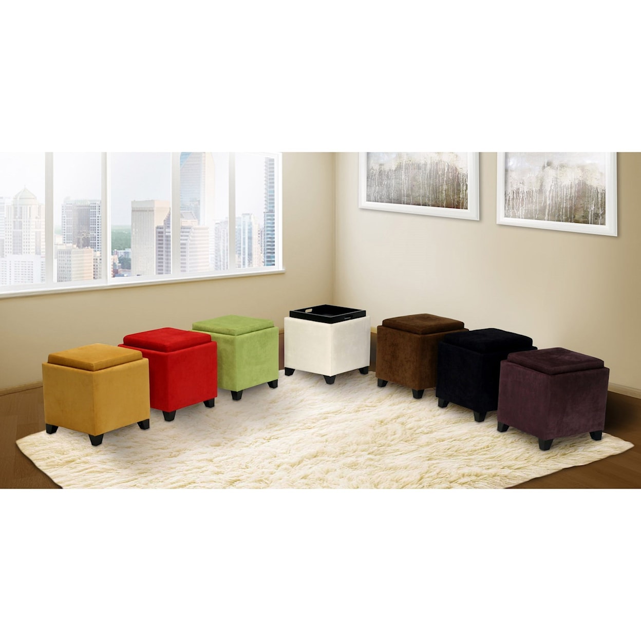 Armen Living Rainbow Contemporary Storage Ottoman With Tray