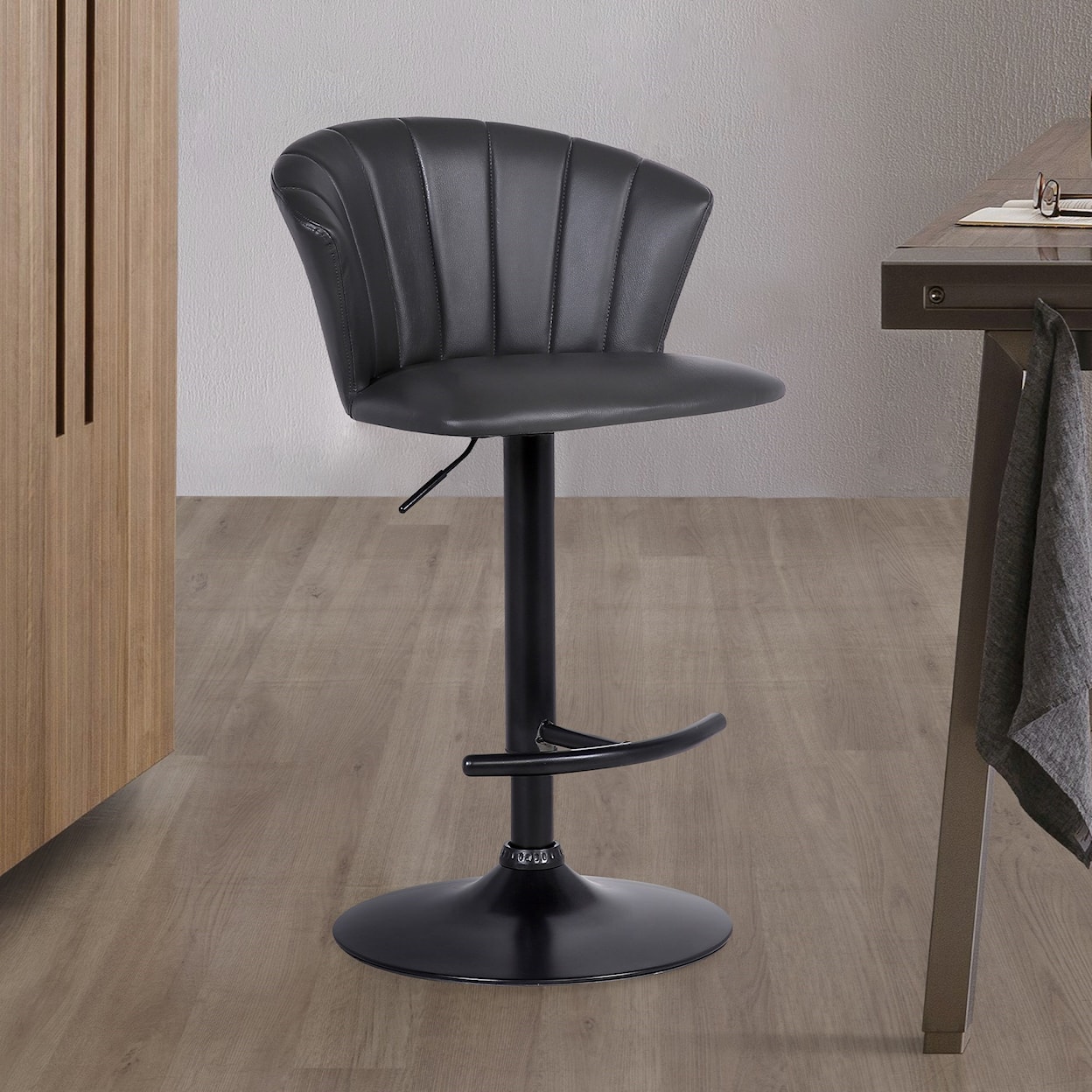 Armen Living Raquel Adj. Modern Grey Faux Leather Bar Stool