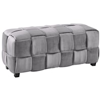 Contemporary Long Ottoman with Velvet Upholstery and Basket Weave Design