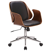Mid-Century Office Chair in Black Faux Leather with Walnut Wood Finish