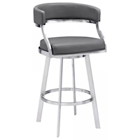 26" Counter Height Barstool in Brushed Stainless Steel Finish and Grey Faux Leather