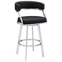Modern 26" Counter Height Barstool in Brushed Stainless Steel Finish with Black Faux Leather