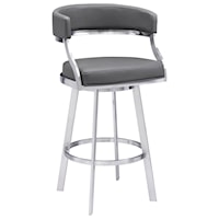 Modern 30" Bar Height Barstool in Brushed Stainless Steel Finish with Grey Faux Leather