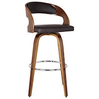 26" Counter Height Barstool in Walnut Wood Finish with Brown PU