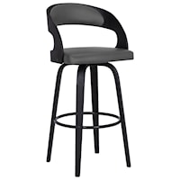 Contemporary 30" Bar Height Swivel Barstool in Black Brush Wood Finish and Grey Faux Leather