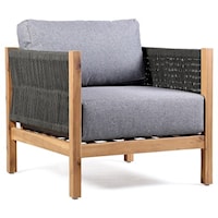 Outdoor Patio Lounge Chair in Acacia Wood with Teak Finish and Gray Fabric