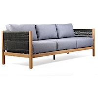 Outdoor Patio Sofa in Acacia Wood with Teak Finish and Gray Fabric