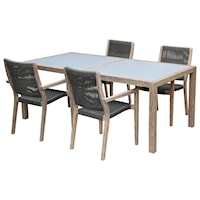 5-Piece Outdoor Patio Eucalyptus Wood Dining Set with Light Finish