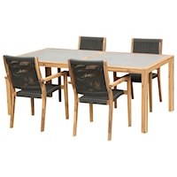 5-Piece Outdoor Patio Acacia Wood Dining Set with Teak Finish