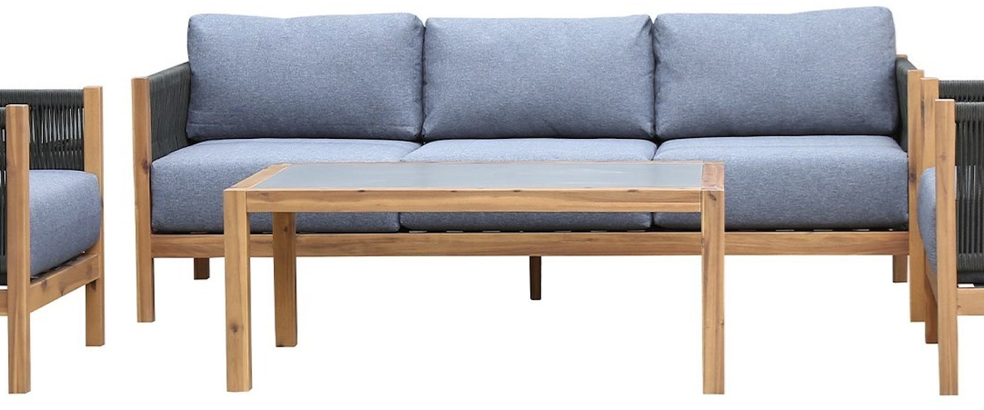 4-Piece Outdoor Patio Acacia Wood Sofa Seating Set with Teak Finish