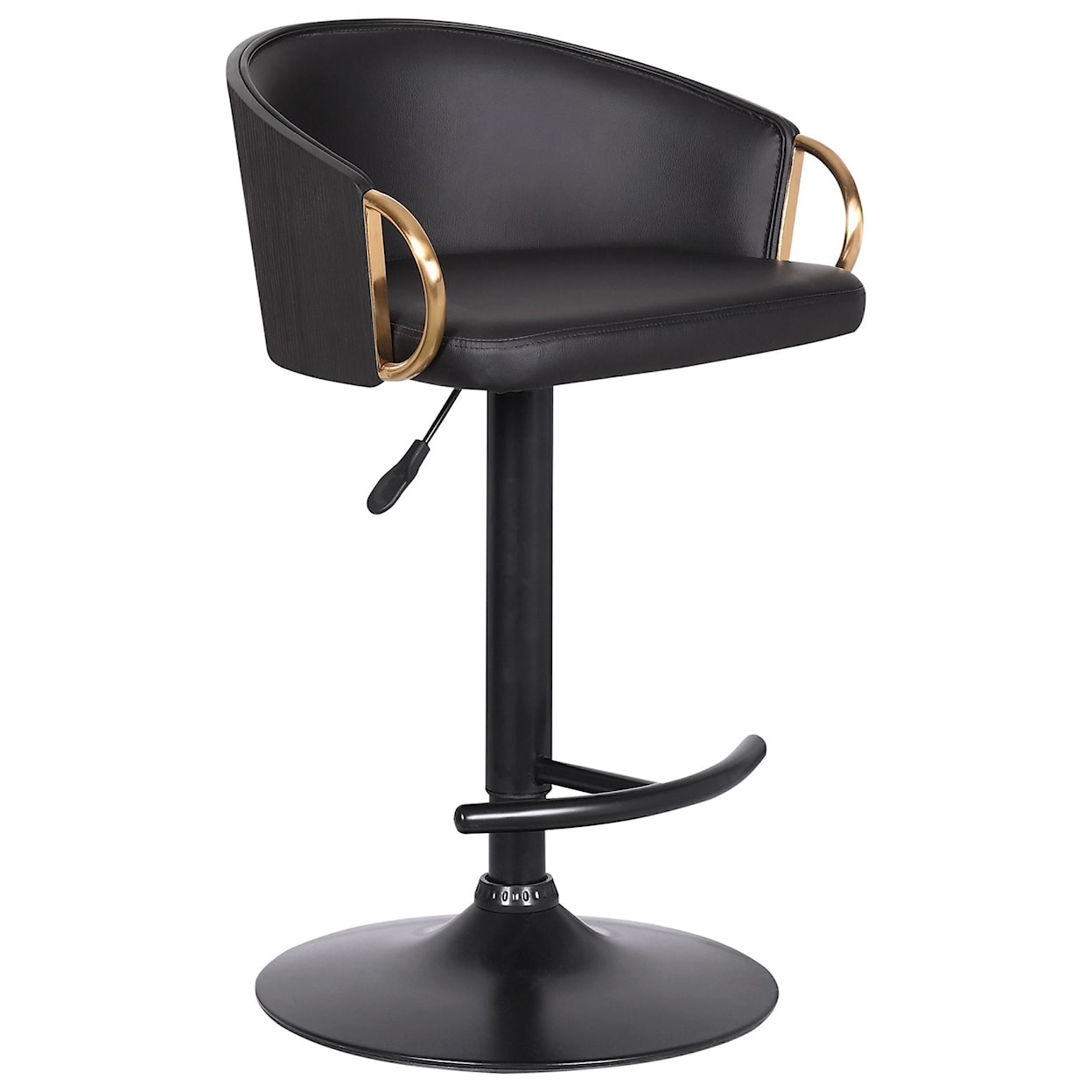 Armen Living Solstice Adj. Black Faux Leather Swivel Barstool