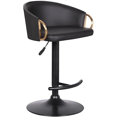 Adj. Black Faux Leather Swivel Barstool