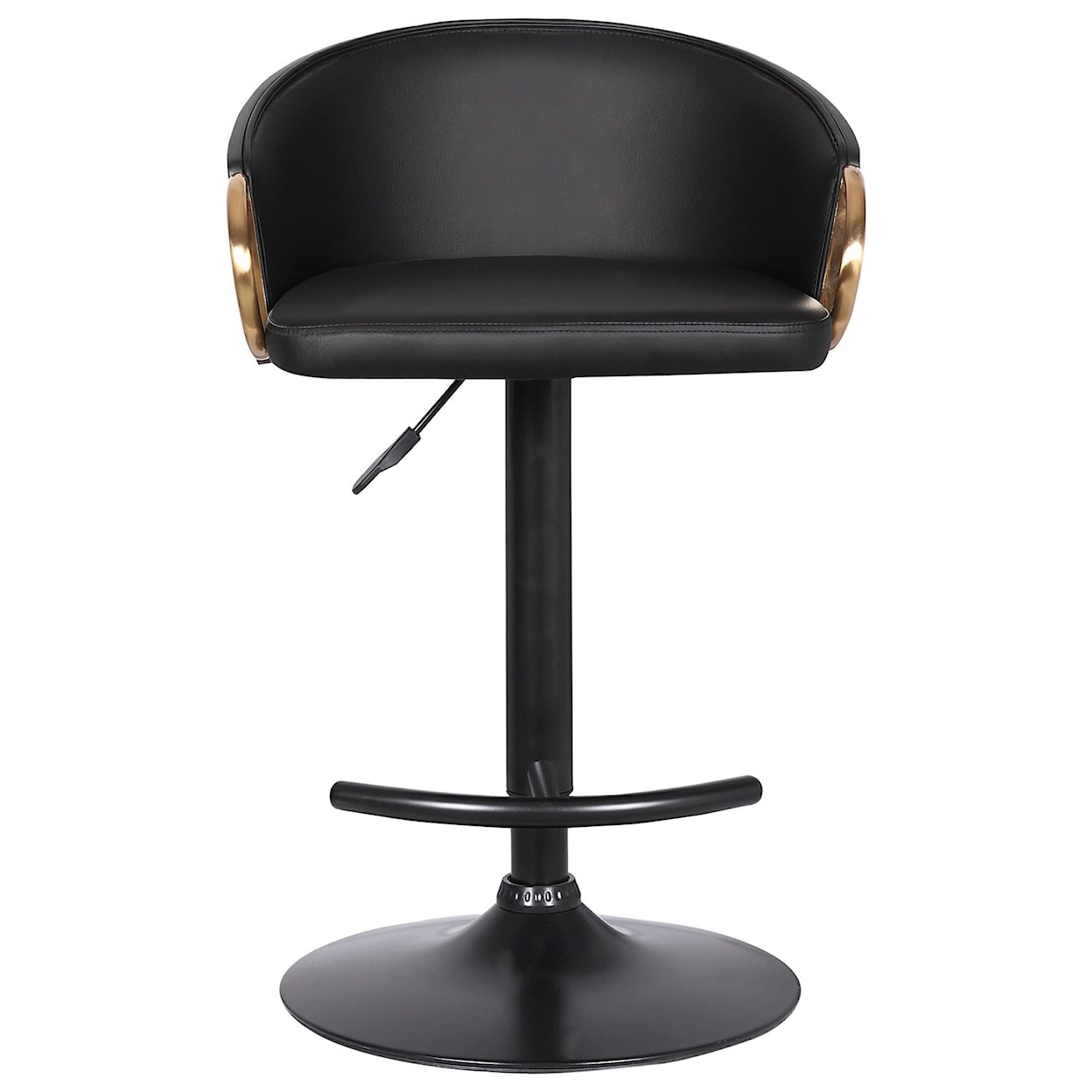 Armen Living Solstice Adj. Black Faux Leather Swivel Barstool