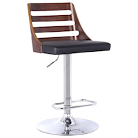 Adjustable Swivel Barstool in Chrome Finish with Walnut Wood and Black Faux Leather