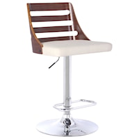 Adjustable Swivel Barstool in Chrome Finish with Walnut Wood and Cream Faux Leather