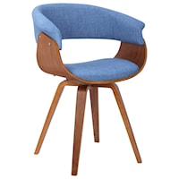 Mid-Century Chair in Blue Fabric with Walnut Wood Finish