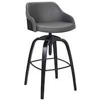 Contemporary Adjustable Barstool in Black Brushed Wood Finish with Grey Faux Leather