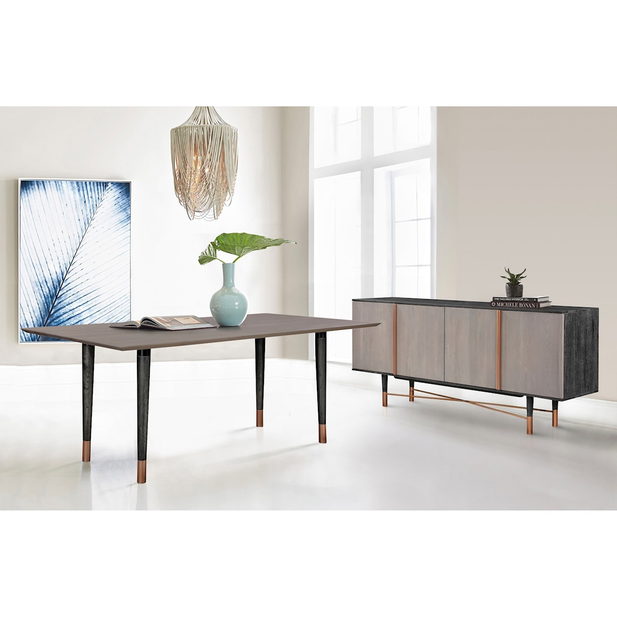 Armen Living Turin 2-Piece Table and Sideboard Set